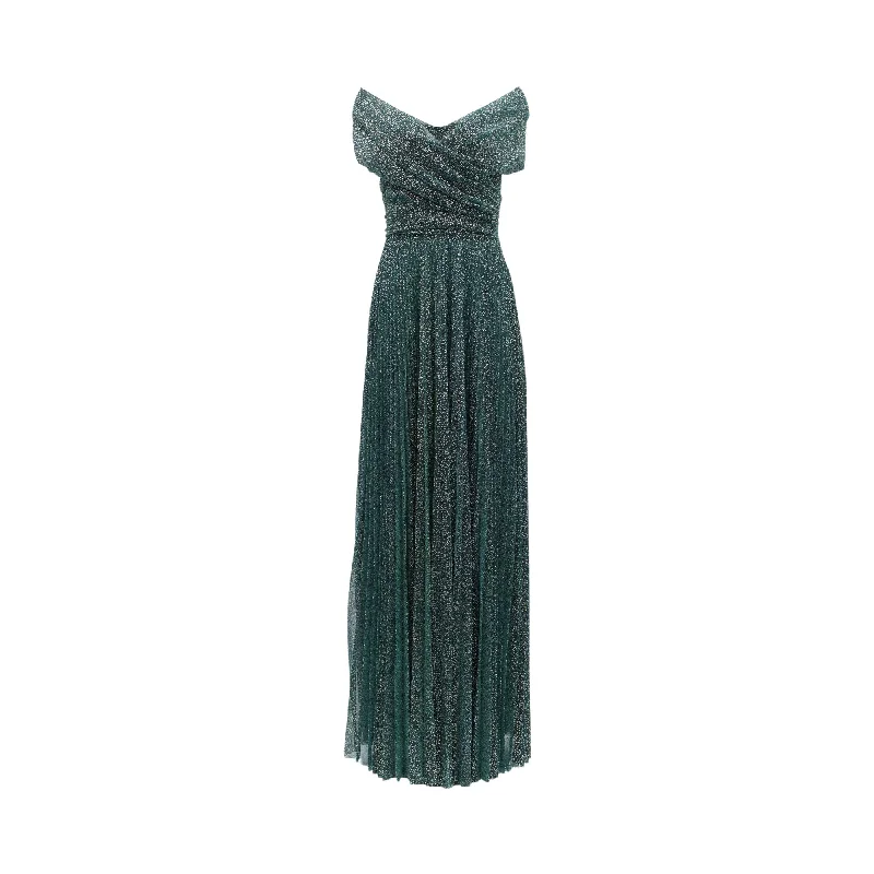 Talbot Runhof Women's Emerald Green Long Dress Tunics Distressed trendy