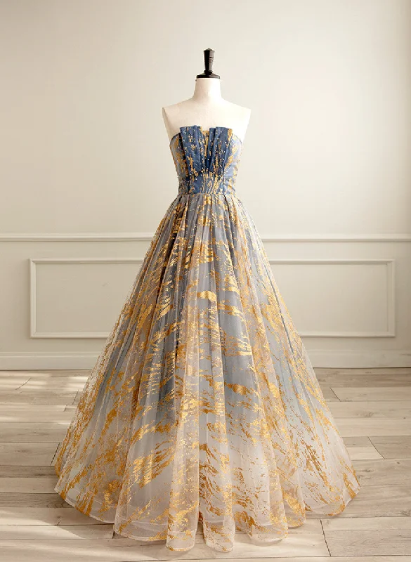 A-line Gradient Tulle Long Party Dress, Floor Length Prom Dress Tunics Leisure comfortable