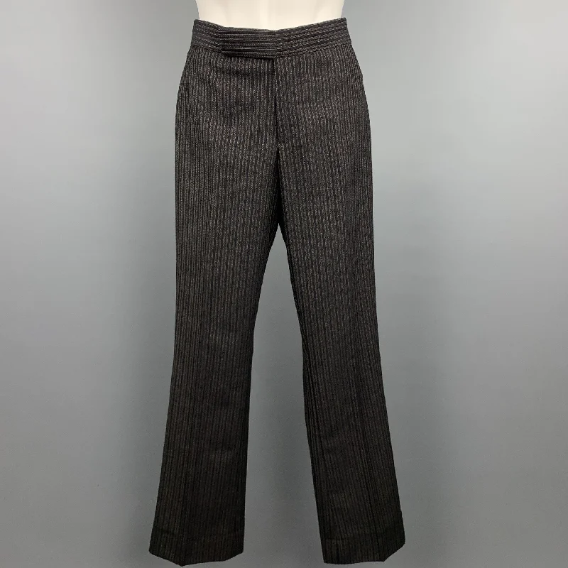 RALPH LAUREN COLLECTION Size 2 Black & Grey Striped Wool Dress Pants Relaxed High-Waist Trousers