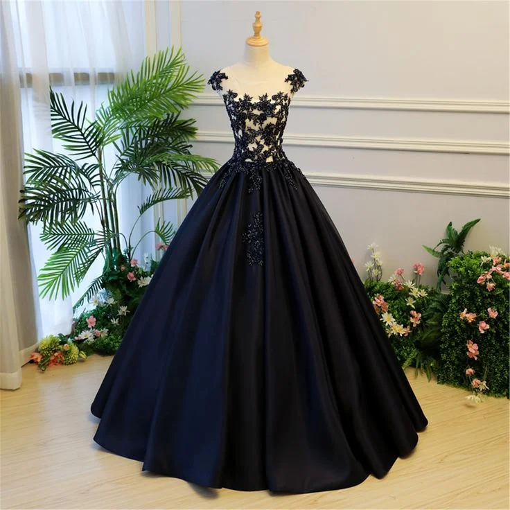 Dark Blue Beading Tulle Prom Dress Dress Long Party Dress Bridal Dress,DP620 empire Waist empire