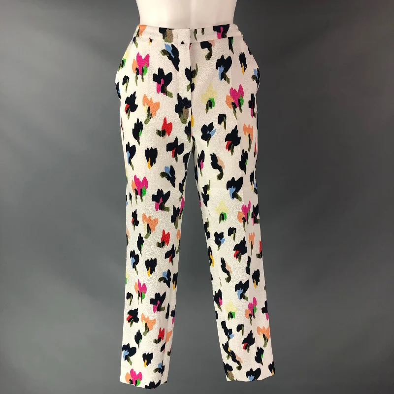ESCADA Size 4 White Multicolour Cotton Blend Abstract floral Dress Pants Soft Cotton Pants