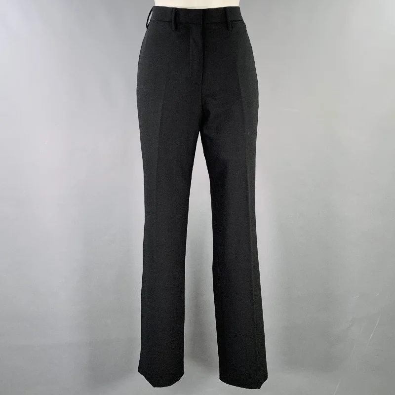 CALVIN KLEIN COLLECTION Size 8 Black Wool Wide Leg Dress Pants Trendy Velvet Pants