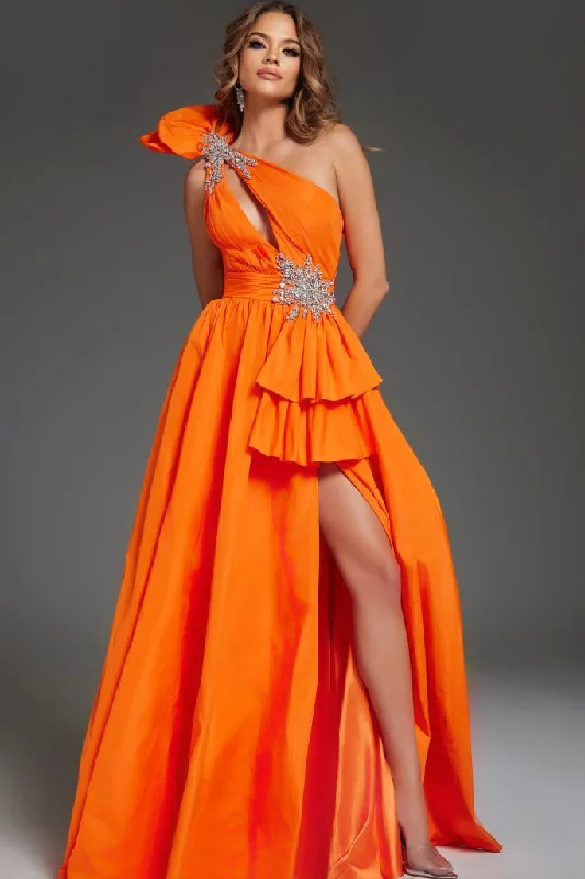 Jovani 40929 One Shoulder Ruffle Maxi Slit Pageant Dress Cut Out Prom Gown evening wear Tunics Occasion special