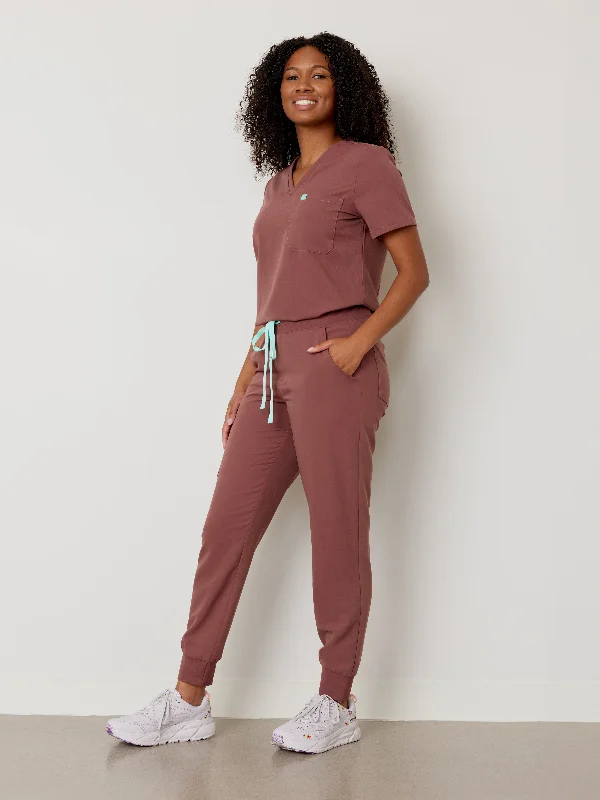 DEMI RE-GARDE™ - MAROON - Jogger Scrub Pants - SILVADUR™ Chic Slim Fit Pants
