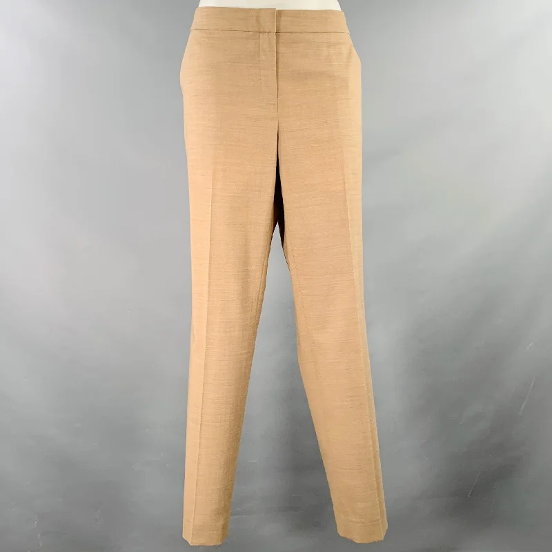 LAFAYETTE 148 Size 8 Tan Wool Blend Cropped Dress Pants Fashionable Button-Up Pants