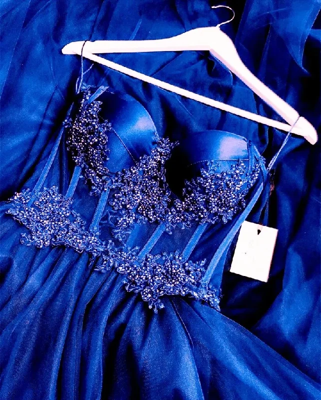 Satin Appliques Crystals Strapless Prom Dresses See Through Formal Evening Party Dress,BL18605 Tunics Denim casual