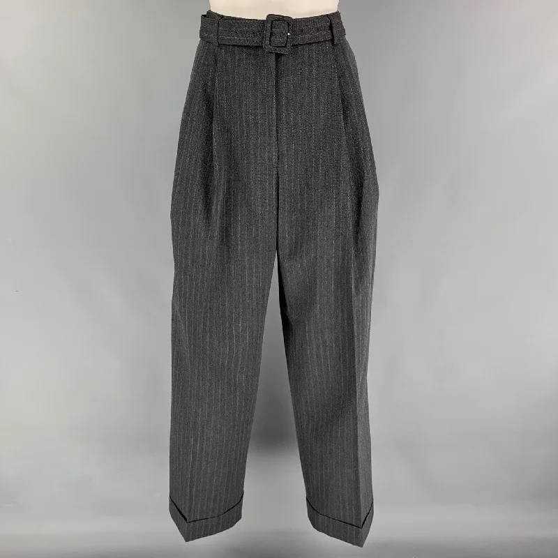 DRIES VAN NOTEN Size 6 Dark Gray Polyester Wool Stripe Wide Leg Dress Pants Cozy Maternity Pants
