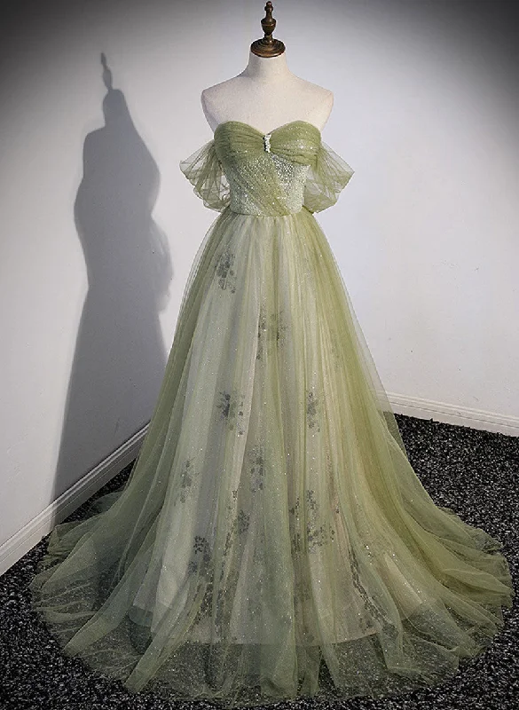 Light Green Sweetheart Tulle Beaded Party Dress, Green Long Prom Dress Tunics Sale discount