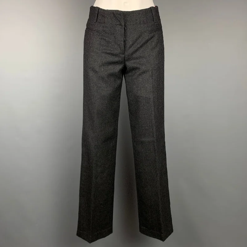 PRADA Size 2 Charcoal Heather Wool Wide Leg Dress Pants Sleek Black Pants