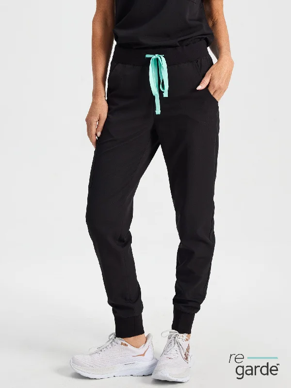 DEMI RE-GARDE™ - BLACK - Jogger Scrub Pants - SILVADUR™ High-Waist Jeans