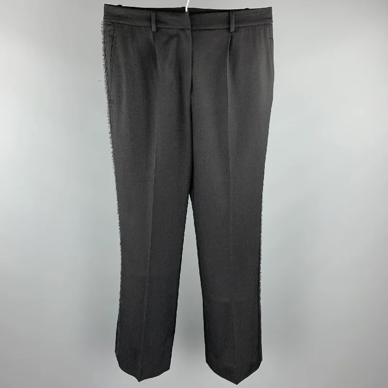 YVES SAINT LAURENT Rive Gauche Size 6 Black Wool Raw Edged Dress Pants Trendy Tapered Pants