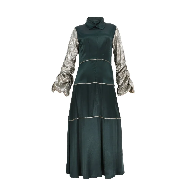Baruni Women's Green Long Dress Tunics Summer linen