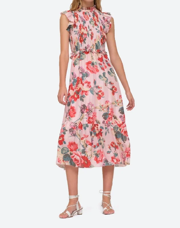 Lanie Floral Flutter Sleeve Smocked Dress In Multi Tunics Stylish elegant