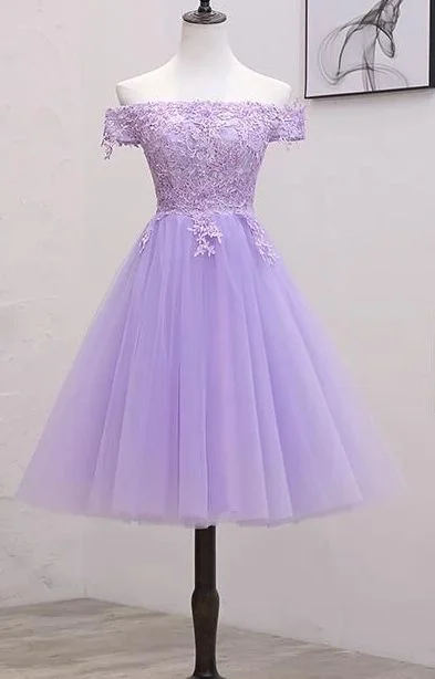 Light Purple Lace And Tulle Off The Shoulder Homecoming Dress, Short Party Dress  cg9056 Tunics Practical easy-care