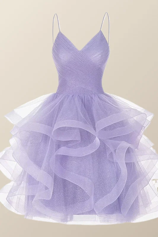 Lavender Ruffles Short A-line Party Dress Tunics Trousers formal