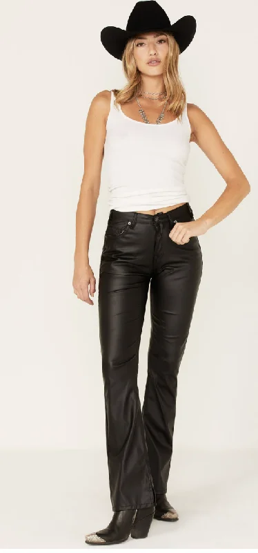ROCK ROLL DENIM WOMEN'S PLEATHER HIGH RISE BOOTCUT PANTS STYLE RRWD4HRZQO Fashionable Button-Up Pants