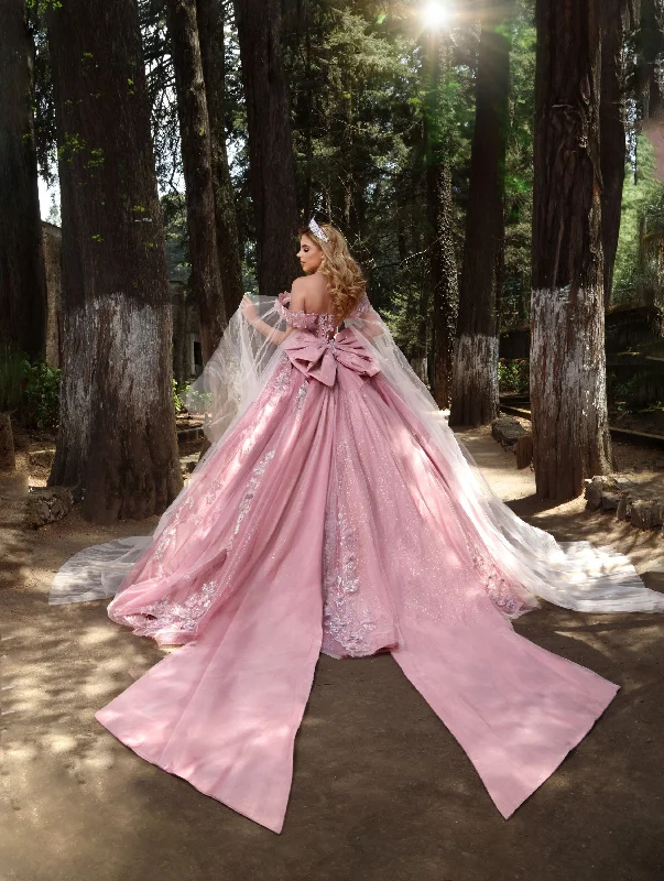 Nina Canacci Q117 Blush/Burgundy Quinceneara Dress Cape Sleeves Off the Shoulder 3D Flowers Glitter Tulle Tunics Brand named