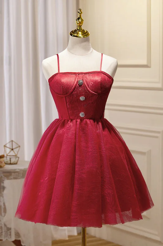 Straps Red A-line Tulle Short Party Dress Tunics Polka dots