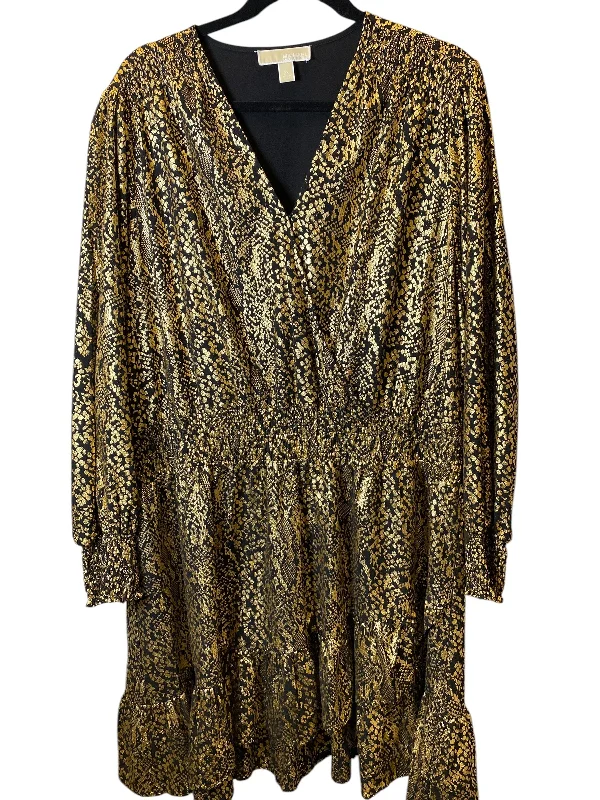 Dress Party Midi By Michael Kors In Black & Gold, Size: 2x Tunics Travel practical