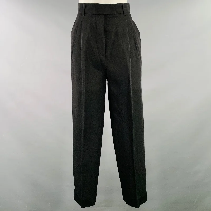 LORO PIANA Size 2 Black Virgin Wool Paper Pleated Wide Leg Dress Pants Slim Fit Casual Pants