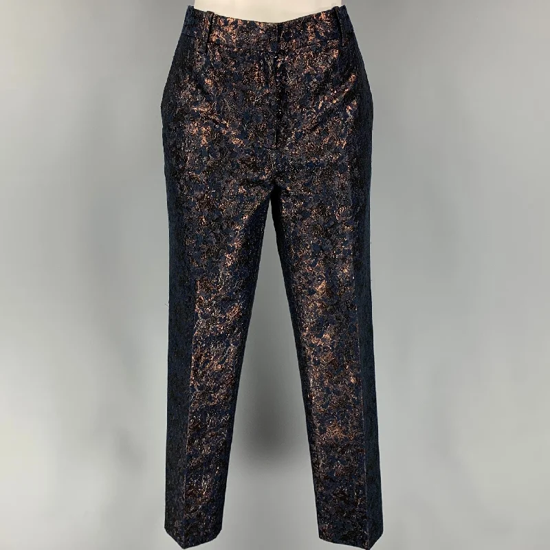 3.1 PHILLIP LIM Size 2 Navy & Copper Polyester / Cotton Metallic Dress Pants Comfortable Denim Pants