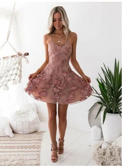 Cheap Fetching Blush Party Dresses, A-Line Homecoming Dress, Appliques Party Dresses  cg93 Pleated Skirt Elegant