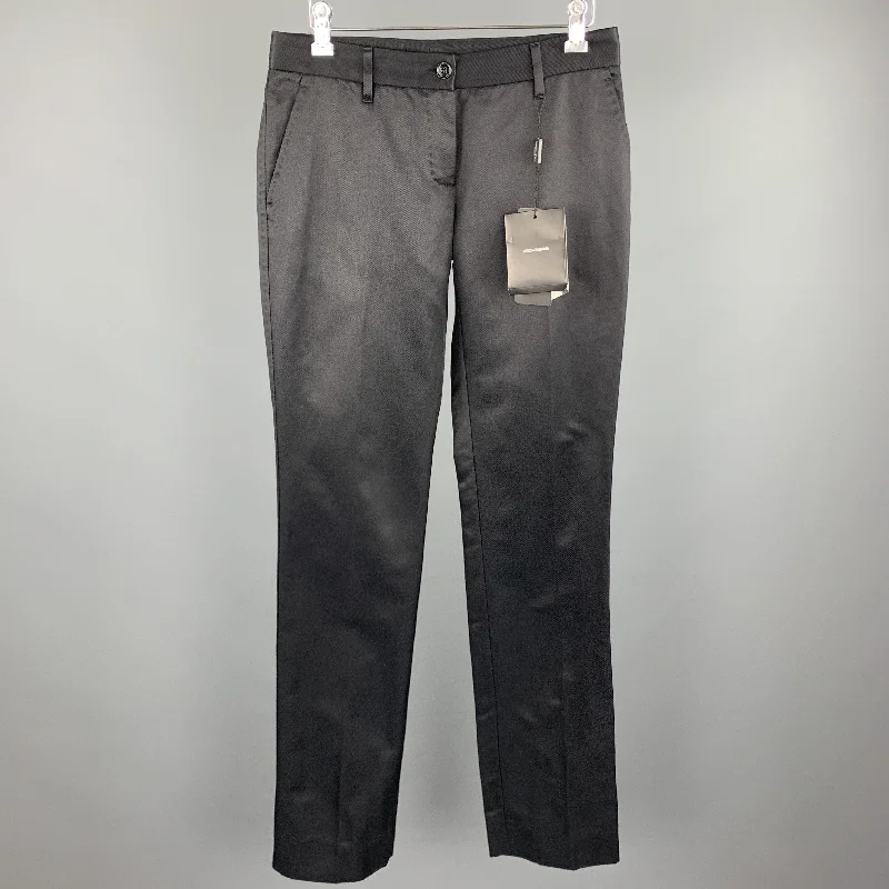 DOLCE & GABBANA Size 2 Black Cotton / Silk Dress Pants Classic Straight Pants