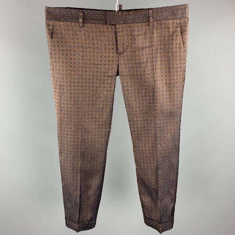 DSQUARED2 Size 8 Brown Jacquard Silk Cropped Dress Pants Comfortable Fleece Pants