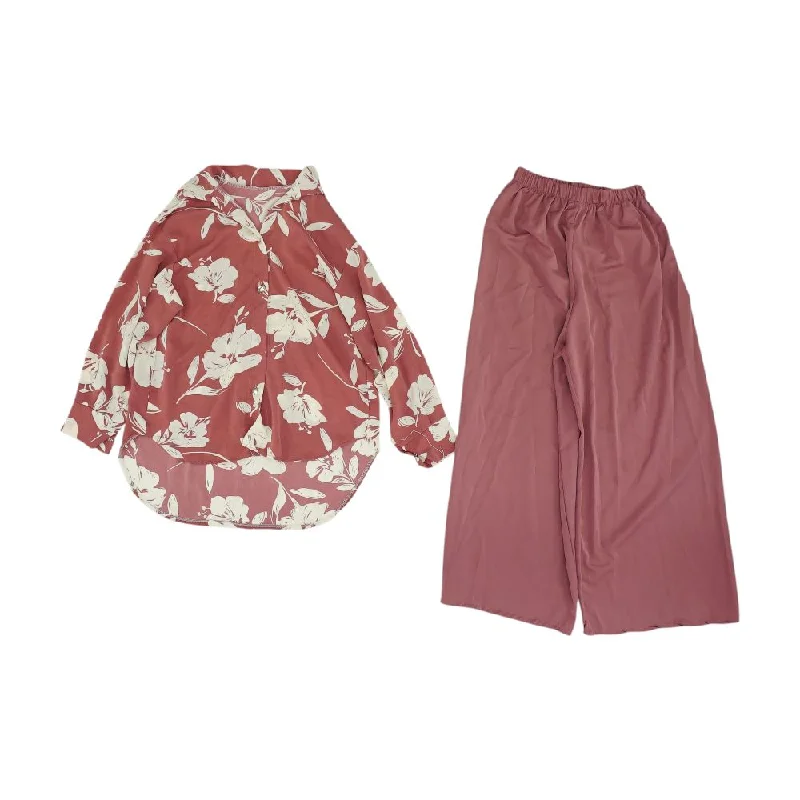 Mauve Tropical Button Down and Pants Set Comfortable Pleated Pants