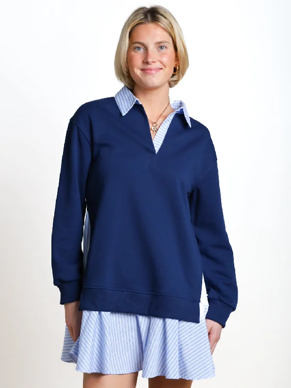 Draw Me In Layered Sweatshirt Collared Dress Hoodie with Hem Patch Decorative Personalized