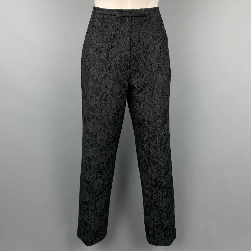 RICHARD TYLER Size 10 Black Wool Blend Lace Evening Dress Pants Relaxed High-Waist Trousers