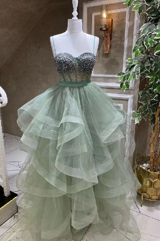 Modern Spaghetti-Straps Sweetheart Evening Party Dress Ball Gown with Tulle Beads,DP550 Turtleneck Warm Winter