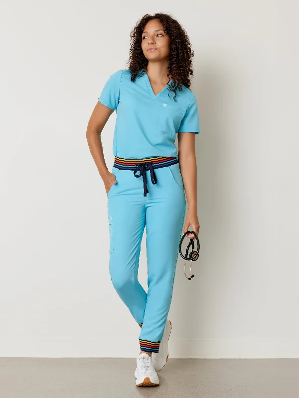 DEMI RE-GARDE™ - RETRO BLUE - Jogger Scrub Pants Trendy Work Pants