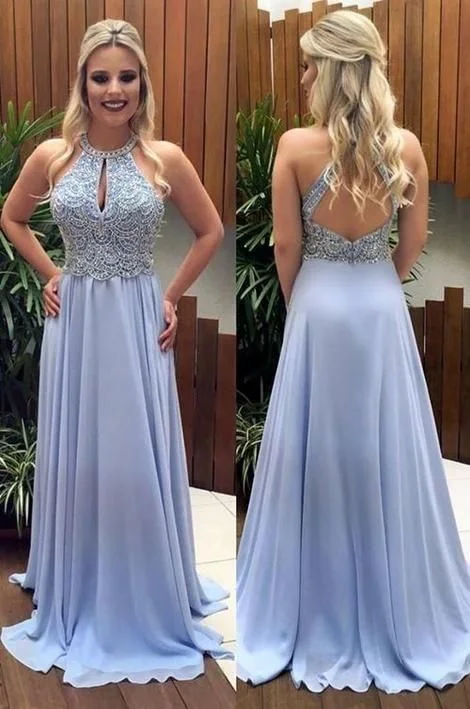 Open Back Beaded Long Prom Dresses Custom-made School Dance Dress Fashion Graduation Party Dress C763 Peplum Ruffle Cocktail