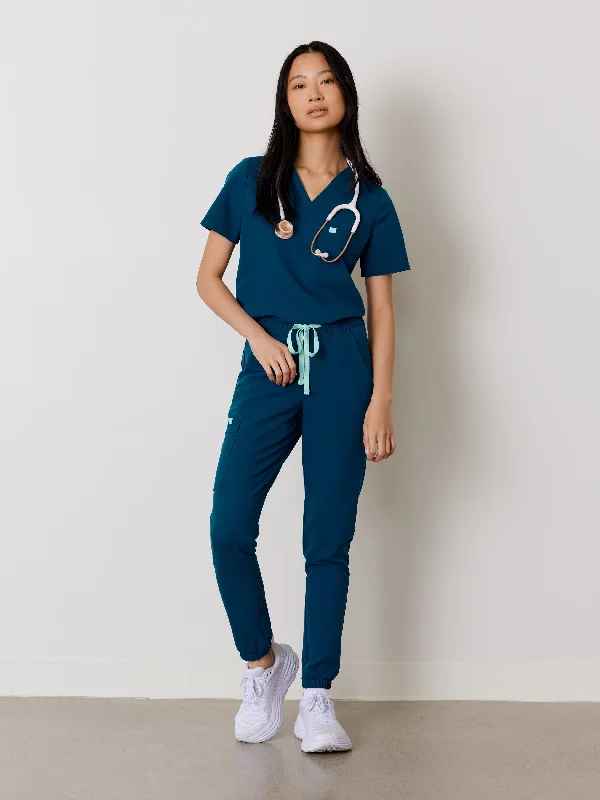 ROSIE RE-GARDE™ - OPAL BLUE - Jogger Scrub Pants - SILVADUR™ Comfy High-Waist Jeans