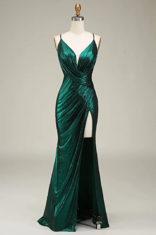 Green Backless Long Prom Dress Evening Party Dress with Slit,DP1083 Tunics Wedding white