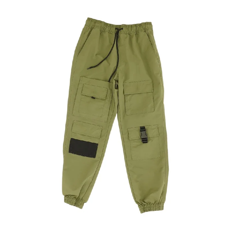 Green Solid Cargo Pants Chic Checkered Pants