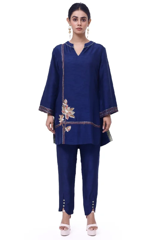 50Z924-RO Navy Blue Mysore Silk Pant Set Elegant Palazzo Trousers