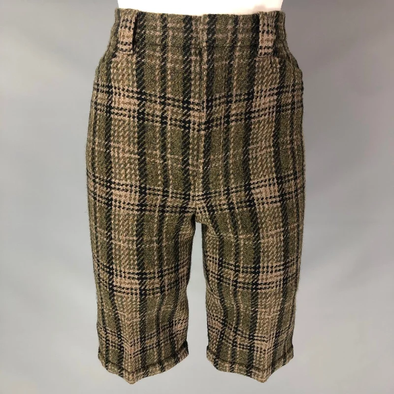 SAINT LAURENT Size 0 Olive Wool Plaid Bermuda Dress Pants Chic Slim Fit Pants