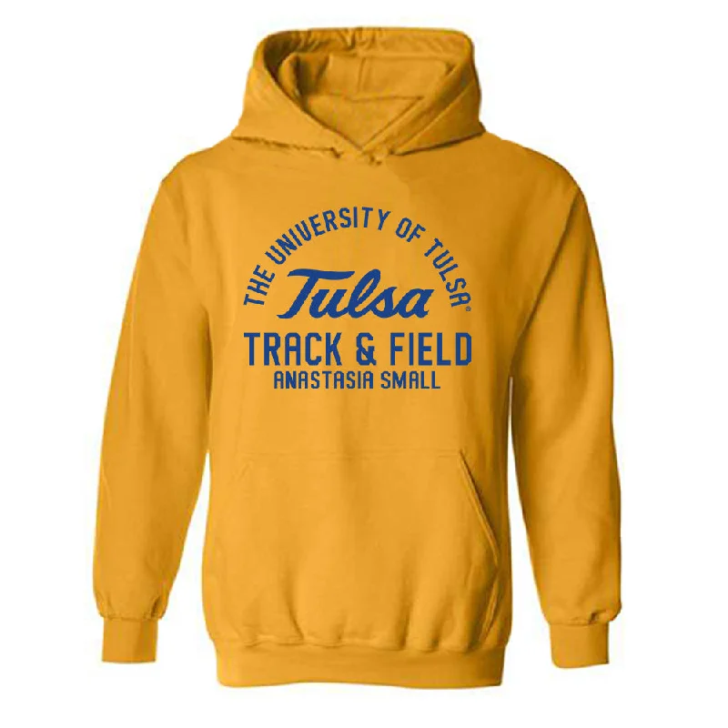 Tulsa - NCAA Women's Track & Field : Anastasia Small - Classic Fashion Shersey Hooded Sweatshirt Hoodie with Hem Applique Textured Unique