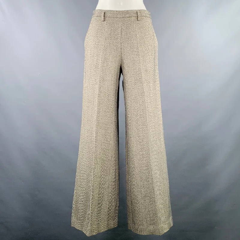 FORTE_FORTE Size S Grey Beige Cotton Blend Herringbone Wide Leg Dress Pants Trendy Printed Pants