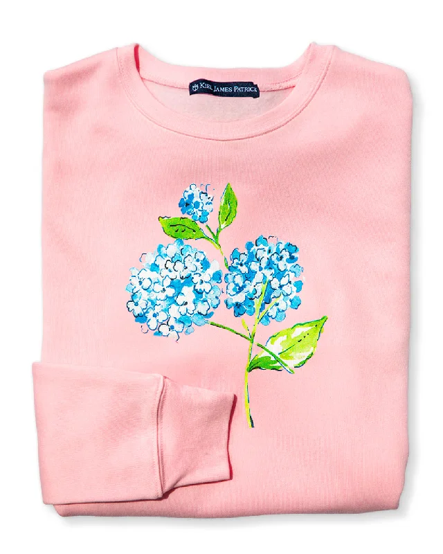 Hydrangea Bloom Sweatshirt- Pink Cotton Hoodie Fleece Lining Warmth