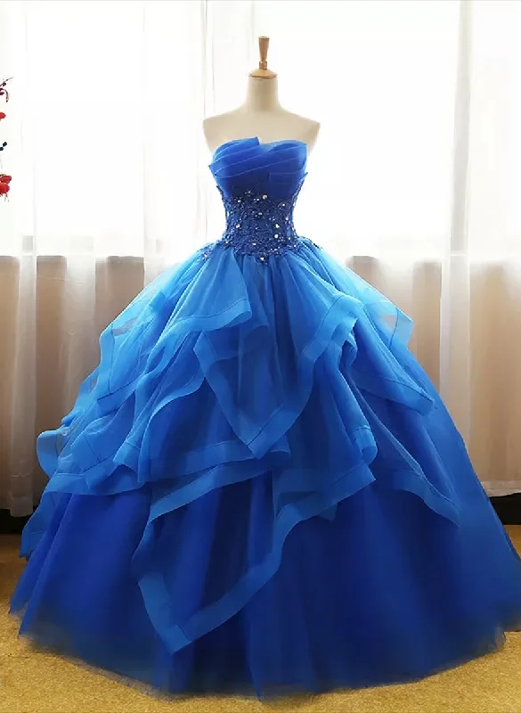 Charming Royal Blue Tulle Prom Gown , Sweet Party Dress Tunics Office stylish