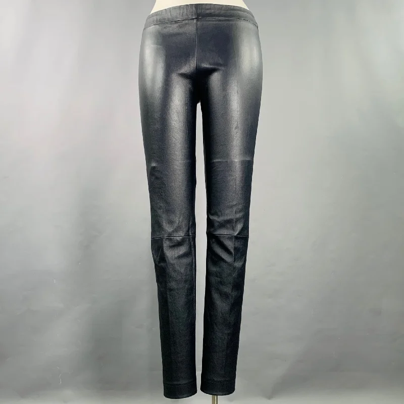 THE ROW Size XL Navy Lambskin Leather Elastic Waistband Dress Pants Soft Sweatpants Style