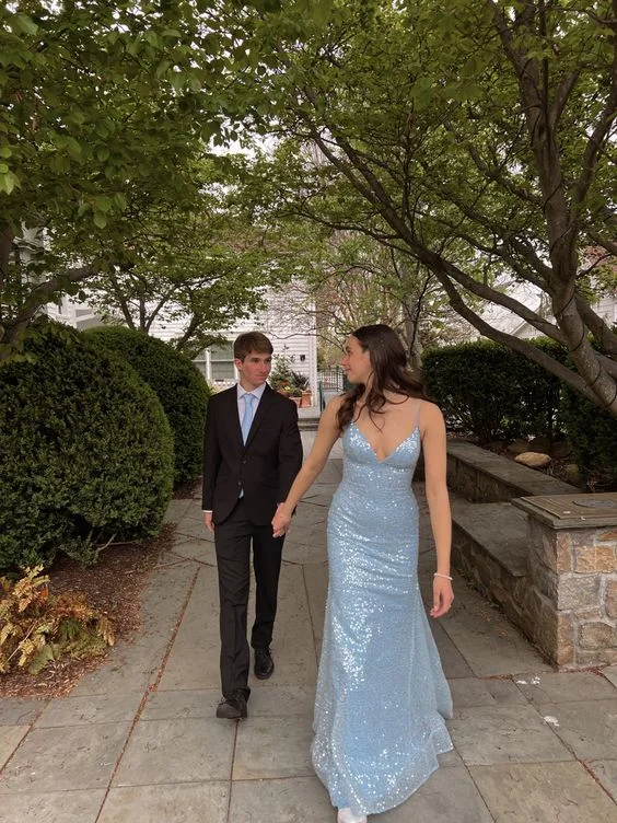 Light Blue Sparkle Long Prom Dress Formal Party Dress,DP954 Tunics Satin smooth