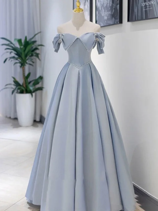Unique Blue Satin Long Prom Dress, A line Blue Formal Graduation Party Dress Tunics Occasion special