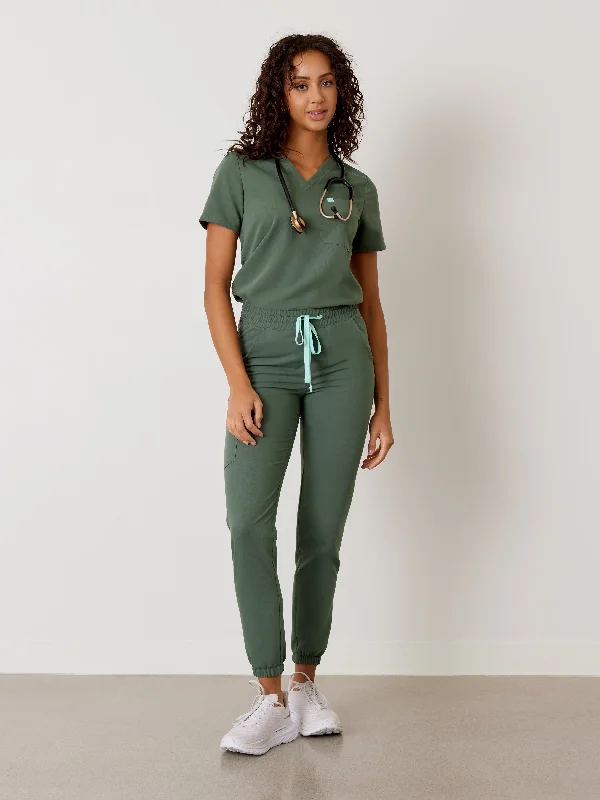 ROSIE RE-GARDE™ - EUCALYPTUS - Jogger Scrub Pants - SILVADUR™ Trendy Wide-Legged Trousers