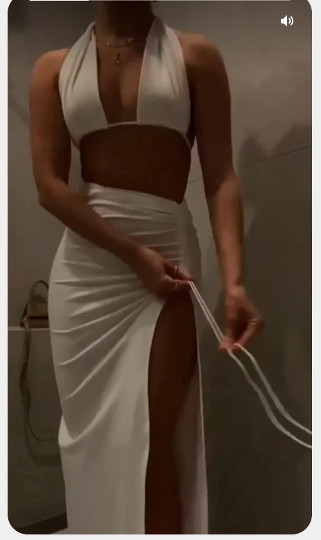 White Sexy Prom Dress With Drawstring Design Chic Party Dress Halther Neck White Party Dress C2431 Tunics Handmade artisanal