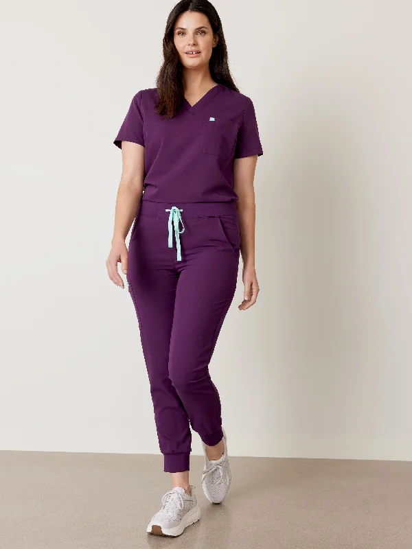 DEMI RE-GARDE™ - PLUM - Jogger Scrub Pants - SILVADUR™ Cozy Maternity Pants