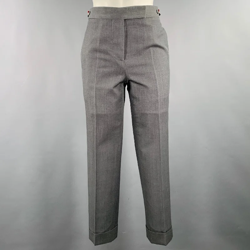 THOM BROWNE Size 2 Grey Wool Textured Flat Front Dress Pants Stylish Paperbag Waist Pants